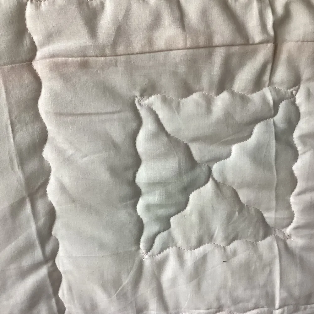 NWT. Hand Crafted Floral Patchwork Quilt with Pink and White Accents